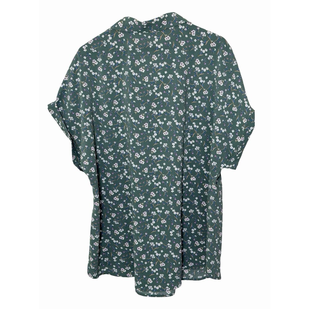 Timeson XL Sage Green Ditsy Floral Short Sleeve Blouse Open Collar EUC - Picture 2 of 5